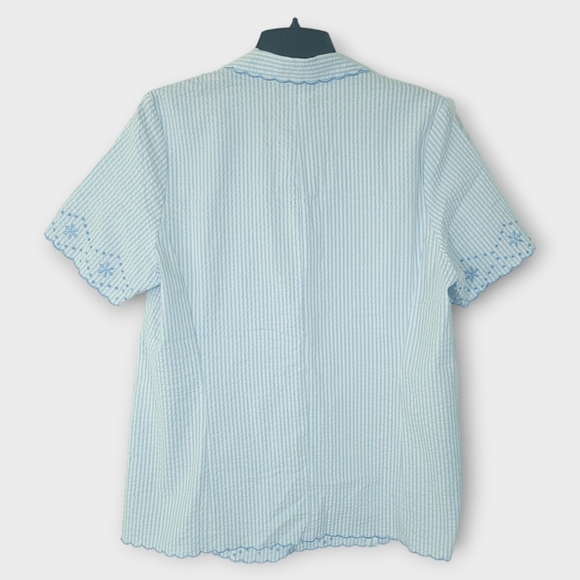 Susan Graver Size Medium Blue & White Striped Grannycore Coastal Eyelet Blazer - Picture 4 of 7